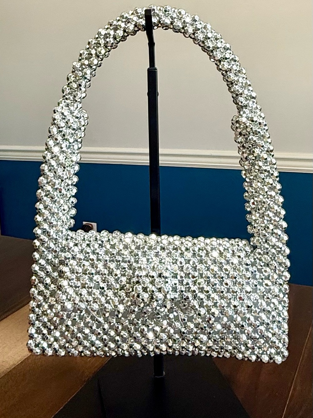 Silver Crystal Beaded Shoulder Bag - Sparkling Evening Clutch